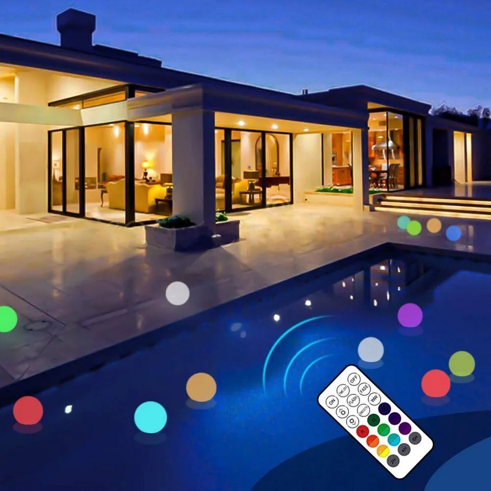 

10 LED Outdoor Garden Landscape Light Rechargeable Remote Control RGB Colorful Waterproof LED Swimming Pool Floating Ball Lamp