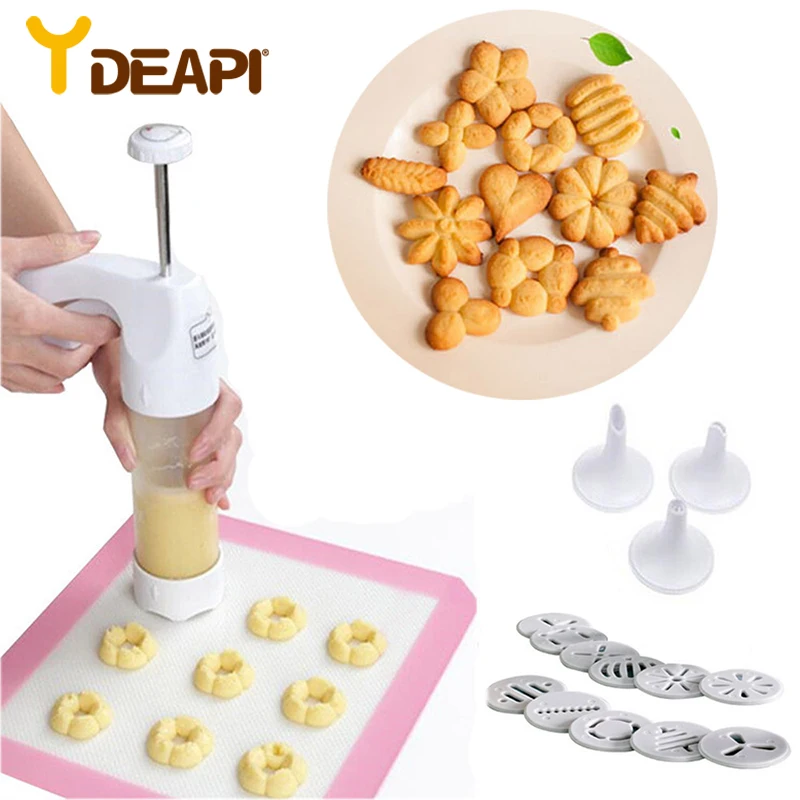 

YDEAPI Cookie Press Kit Cookies Mold Gun DIY Pastry Syringe Extruder Nozzles Icing Piping Cream Biscuit Maker Baking Tools