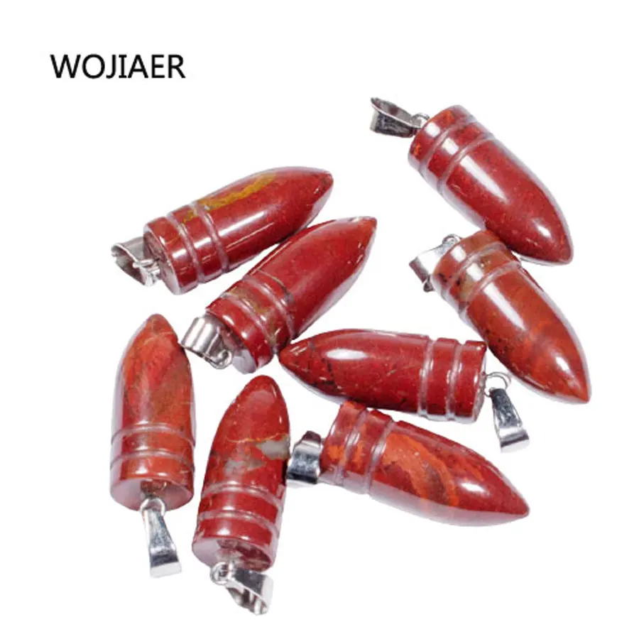 

WOJIAER Natural Red River Jaspers Gem Stone Bullet Pendant Pendulum Stone Energy Handmade Jewelry 1PCS ZM0552