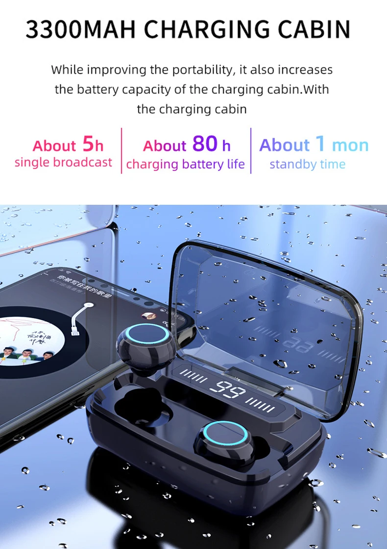 8D беспроводные наушники Bluetooth наушники V5.0 Спортивные Беспроводные наушники светодиодный дисплей сенсорное управление стерео гарнитура с микрофоном