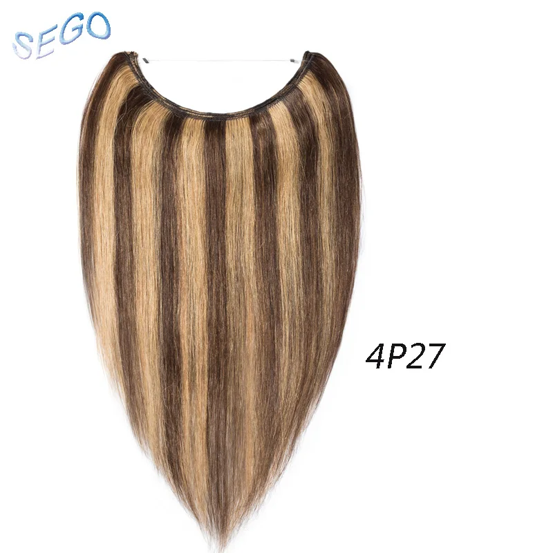 # P4/27 SEGO 1"-24" прямые человеческие волосы для наращивания с изображением пианино и чистого цвета, невидимая проволока, накладные человеческие волосы без Реми - Цвет: # P4/27
