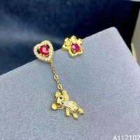 kjjeaxcmy fine jewelry 925 sterling silver inlaid natural ruby girl fashion chinese style bear asymmetric gem earrings support t