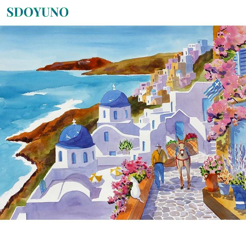 

SDOYUNO DIY Набор для рисования по номерам 60x75 см, Раскраска по номерам на холсте, морской пейзаж, Безрамная цифровая живопись, домашний декор