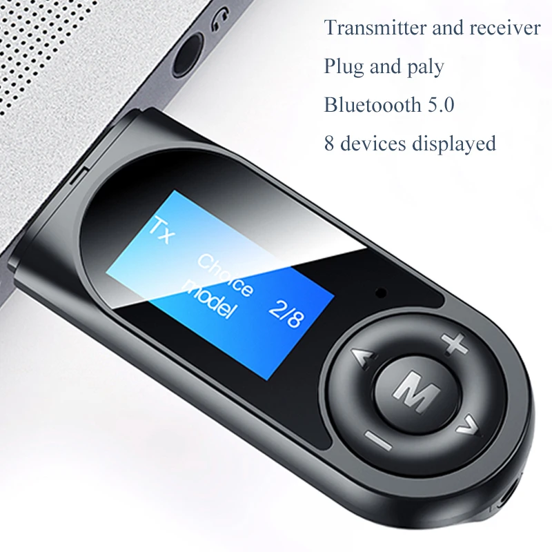 Приемник Bluetooth 2020 с ЖК дисплеем 5 0 дюйма передатчик музыкальный аудио донгл 3 мм Aux