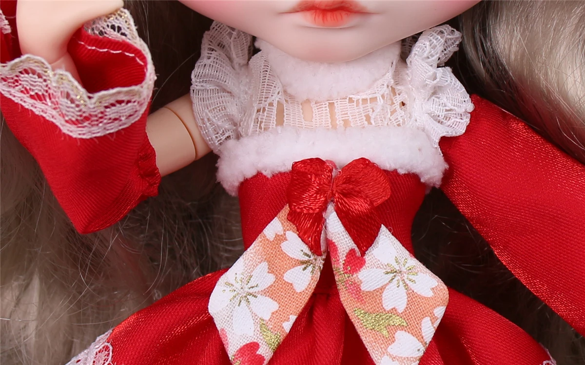 Neo Blythe Doll Christmas Dress With Bow Hairpin 6