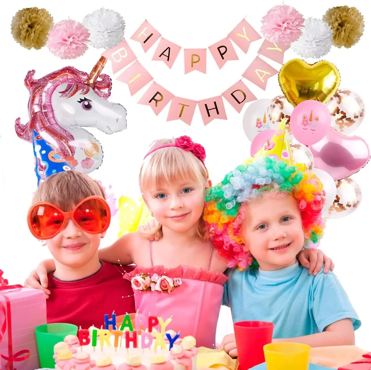 Unicorn Happy Birthday Party Banner and Decorations Supplies of Kids Theme PartyTeenager Parties Baby Shower Every Festival Deco | Дом и сад