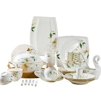 wedding guci tableware set jingdezhen 60 pieces household bone china bowl and dish set ceramic tableware gift