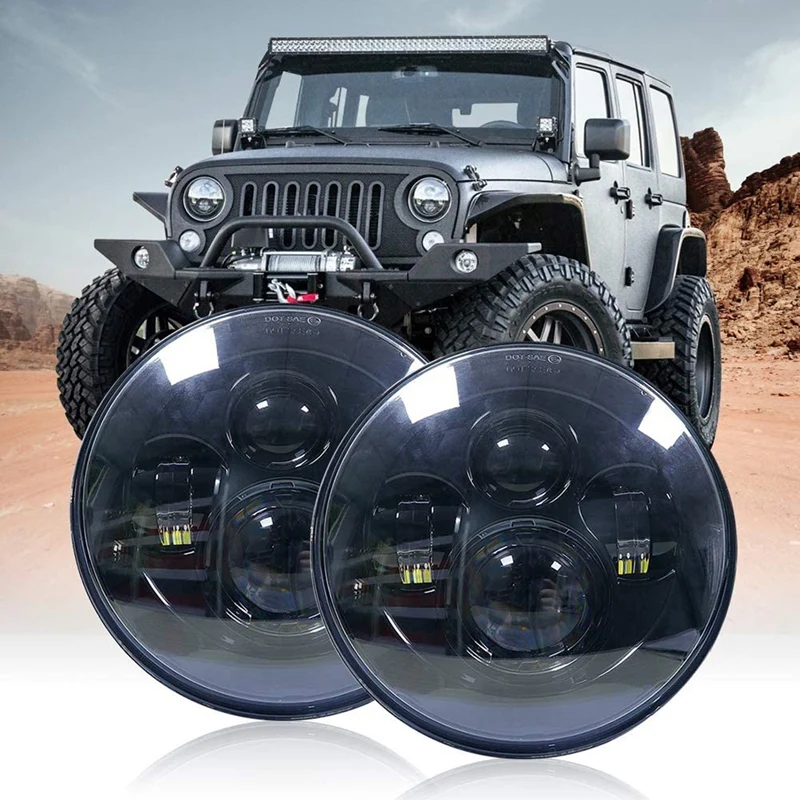 

7 Inch Round Black -LED Headlight High Low Beam for Jeep Wrangler JK TJ LJ CJ Hummber H1 H2 (Pair)