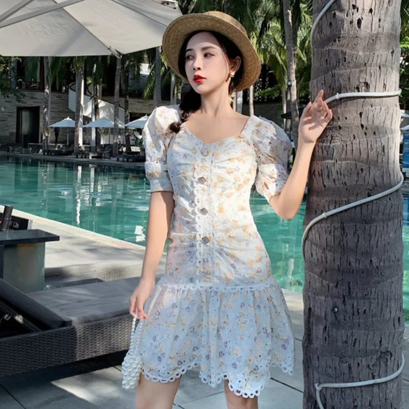 Элегантные Лоскутные кружевные платья 2020 летнее женское платье с квадратным
