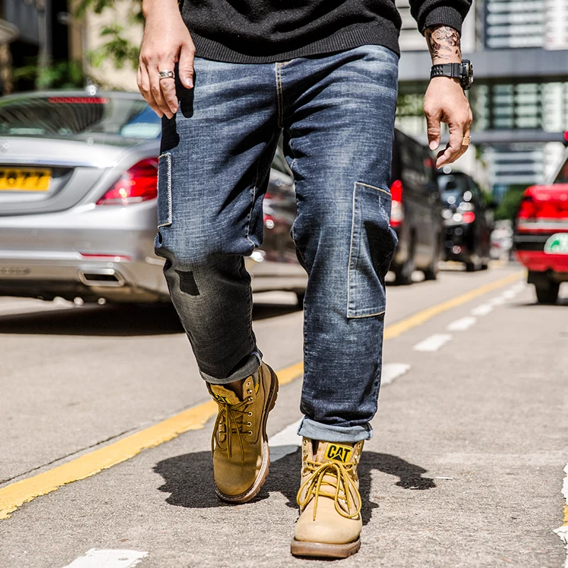 

New Men streetwear Patch patchwork Stretch Slim Fit Jeans Hip Hop man Cotton Casual Joggers Denim trousers Plus Size 46