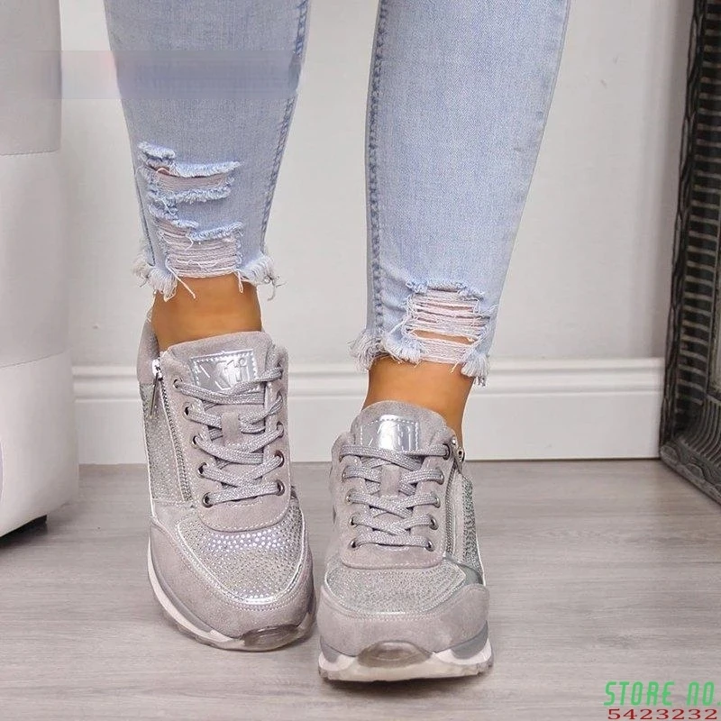 

Women Sneaker 2020 Casual Wedge Ladies Flat Shoes Zipper Lace Up Comfortable Female Vulcanized Shoes Outdoor Single Shoe 34-43