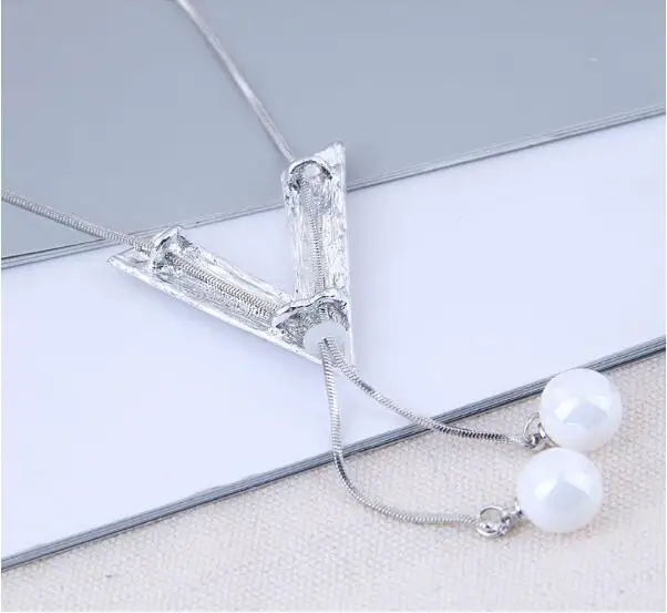 Металлическая цепочка Серебряная Стразы V-образная Подвеска Ожерелье женское