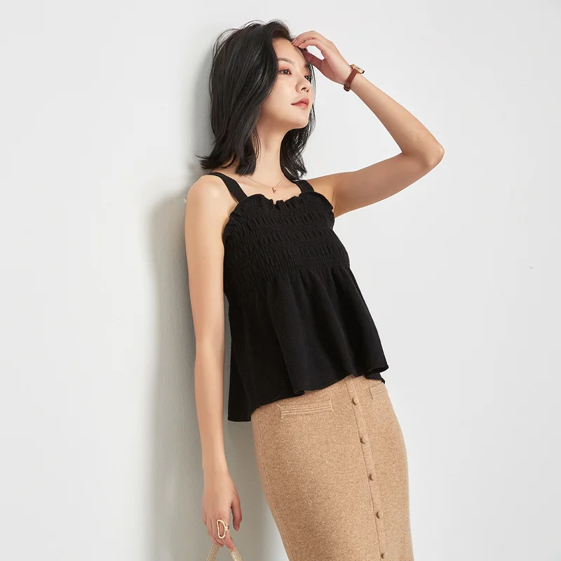 Jinju 2020 autumn and winter new all-match solid color base 100% wool vest knitted women's suspender cardigan top