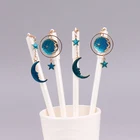 Гелевая ручка 0,5 мм с синим звёздным небом, подвеска Звезда Луна, ручки, кавайные канцелярские принадлежности, черные чернила, для детей, подарки, милые школьные принадлежности