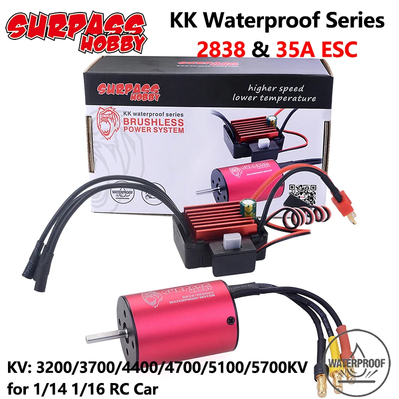 

Водонепроницаемый бесщеточный двигатель Surpass Hobby KK ESC 2838 3200/4400/5100 с 35A ESC для радиоуправляемой машинки Traxxas HSP Tamiya Axial 1/16 1/14