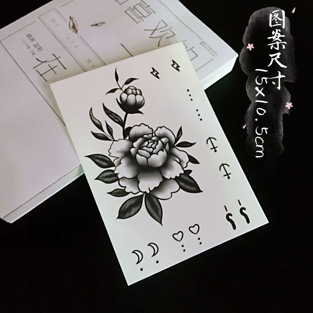 Черные цветы искусственная татуировка для рук мужчин женщин искусственные