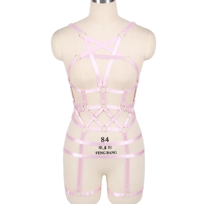 

Harness Lingerie Suit Belt With Pentagram Crop Tops Cage Harness Bra Sexy Elastic Adjustable Strappy Dance Rave Wear For Women