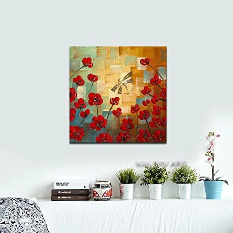 

Handmade Oil Painting By Numbers Red Flowers Window Pictures Canvas Painting For Living Room Wall Art Home Decor