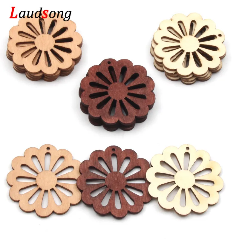 10 шт./лот 50 мм деревянные ломтики с полыми цветами для скрапбукинга поделок