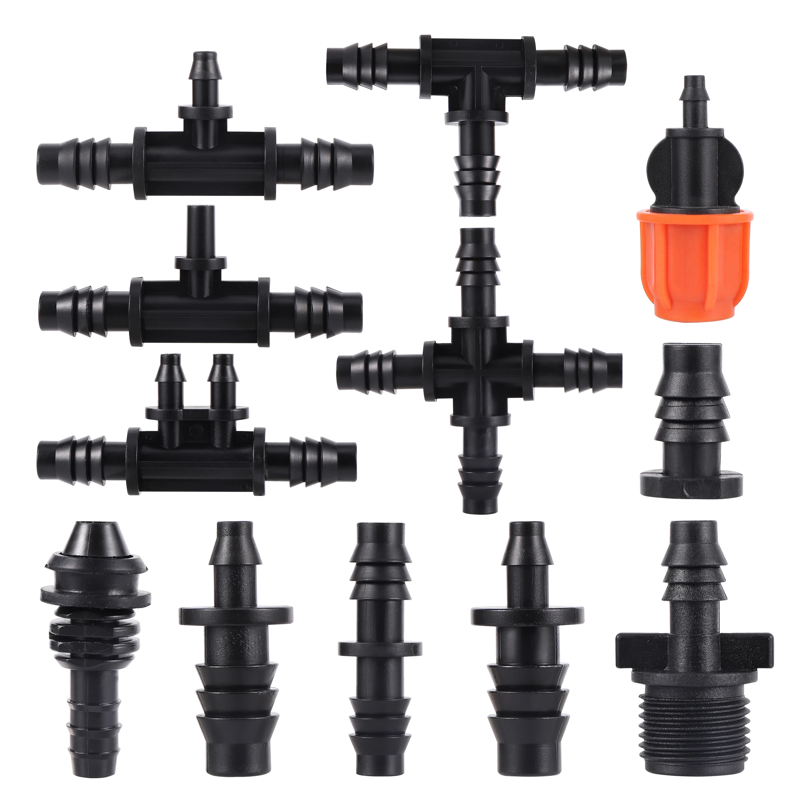 10pcs 8/11mm Garden Hose Irrigation Fittings 3 Way 4 Way 3/8" to 1/4 " Barbed Connector For Lawn, Agriculture And Drip Tubing