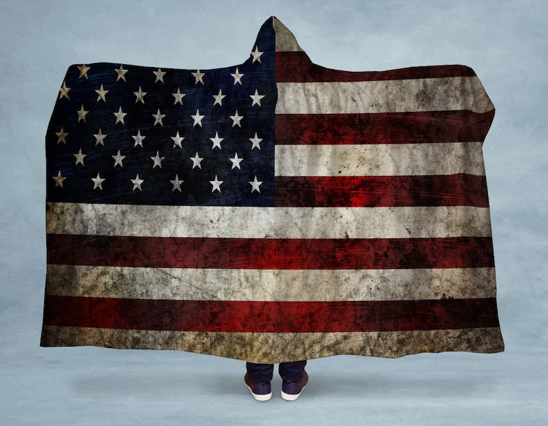 

Hoodie Blanket Distressed American Flag Hooded Sherpa Blanket - Made in the USA