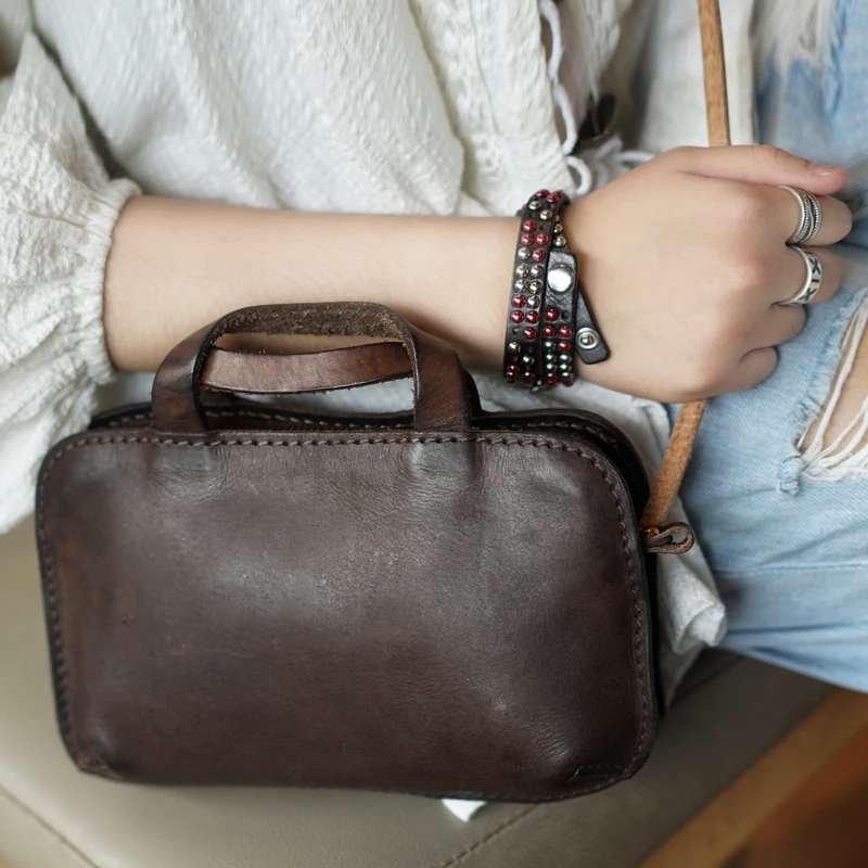 Маленькие женские сумки из 100% натуральной кожи в стиле ретро с верхней ручкой