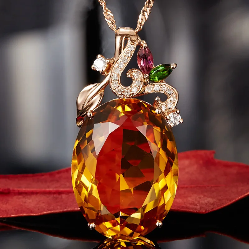 

Luxury Oval Shape Yellow Zircon Gemstone Pendant Necklace Inlay Horse Eye Drill for Women Elegant Wedding Engagement Jewelry