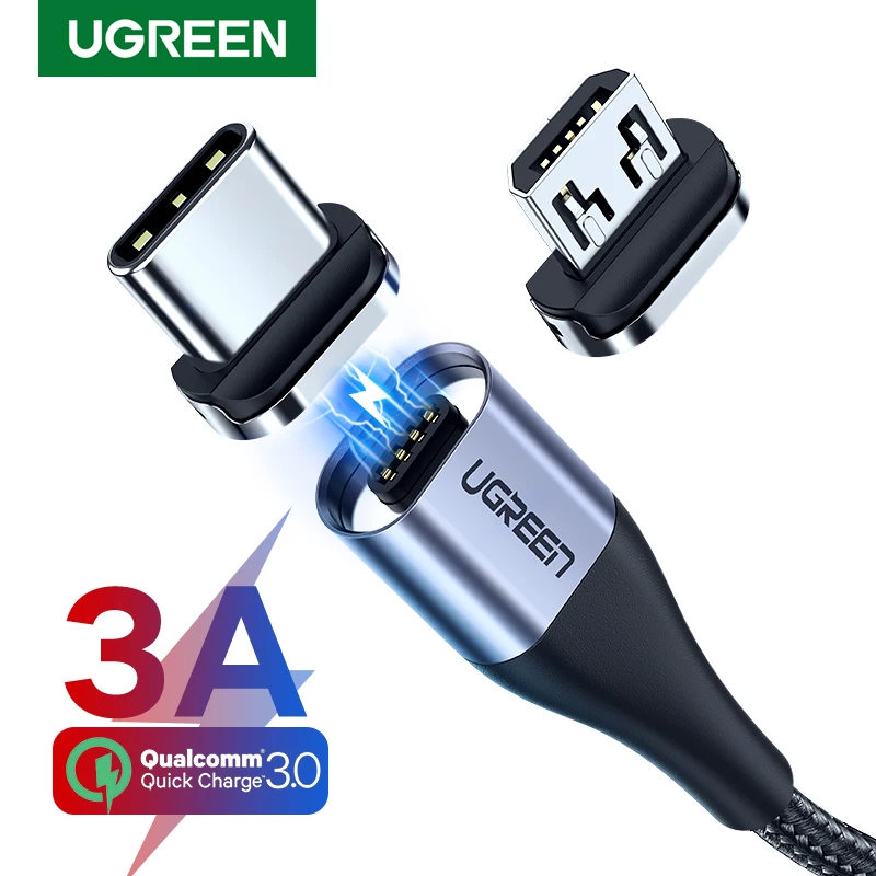 Кабель UGREEN для быстрой зарядки и передачи данных USB Type-A-USB Type-C/Micro 3A магнитный 1м |