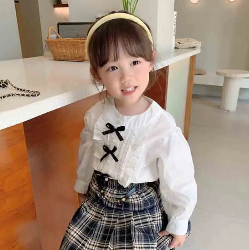 

Cultiseed Girls Cute Sweet Beads Single Breasted Bows Ruffles White Birthday Party Princess Shirts Children Kids Casual Blouses