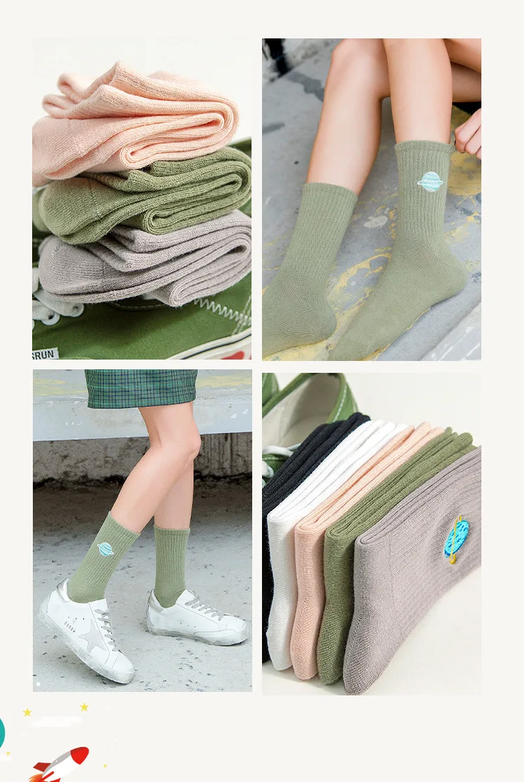 Autumn Cute Japanese Harajuku Woman Socks Planet Magic Array Embroidery Long Socks Korean Women Style Kawaii Girls Socks Gifts