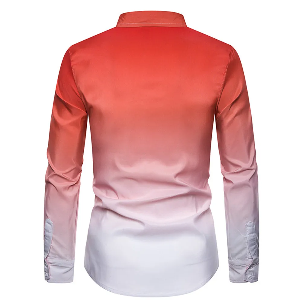 

Spring Autumn Men Casual Shirts Long Sleeve Gradient Color Blouses For Male Slim Fit Dress Shirt New Fashion Business Shirts Men