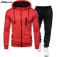 allfoxed 2 pieces sets mens tracksuit set fashion zipper hoodie and pants casual sportswear jogger suit sweatshirt sets