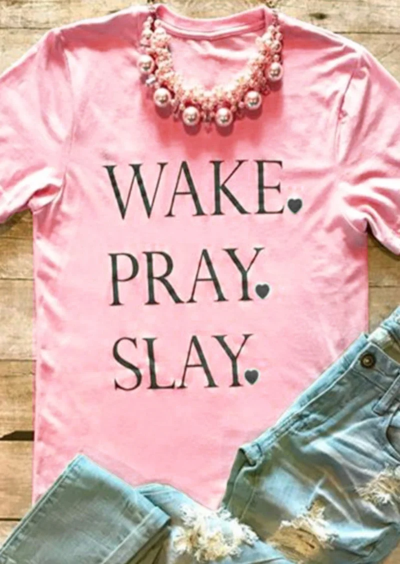 

Female Heart Graphic Tees Holiday Gift Girl Tops Grunge Goth T Shirt Wake Pray Slay T-Shirt Women