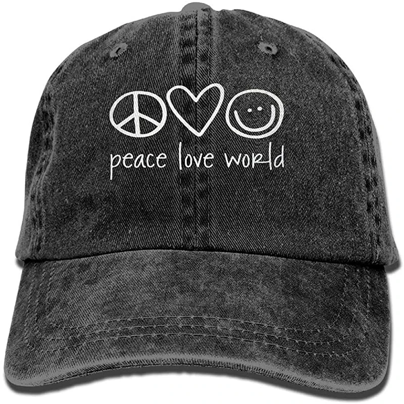 

Peace Love World Adjust Baseball Caps Denim Hats for Men Women