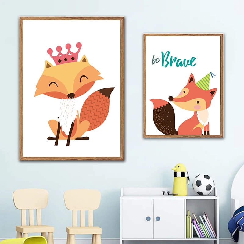 Настенная картина для детской комнаты с изображением медведя кролика лисы оленя