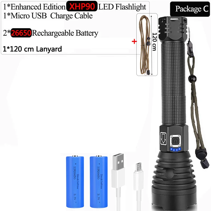 XHP70.2 XHP90 USB Перезаряжаемый светодиодный фонарик XHP70 мощный фонарь супер водонепроницаемый зум охотничий свет использовать 18650 или 26650 Battey - Испускаемый цвет: Package C