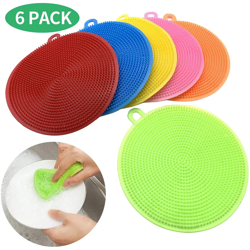 6 шт. многофункциональная силиконовая щетка для мытья посуды губка скребок