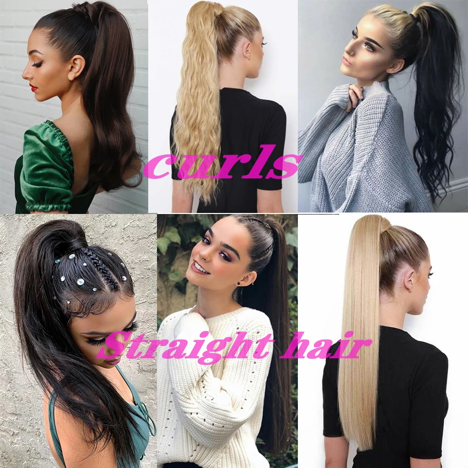 

HOUYAN Long straight ponytail wrapped in a strap Velcro ponytail hairpin black brown natural hair accessories synthetic