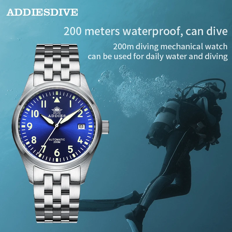 

Addies Dive Pilot Watch Automatic Mechanical Diver Watch C3 Luminous men's watches divers Sapphire Crystal 200m dive watch NH35