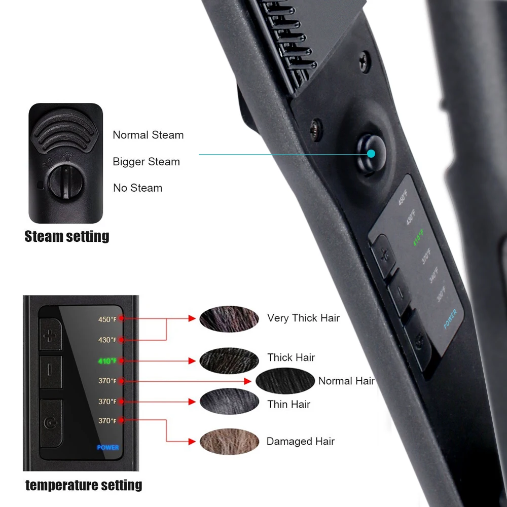 

Electric Flat Iron Hair Steamer Straightener Hair Professional Ceramic Hairstyler Nano Water Steam Hair Straighter Wand Salon