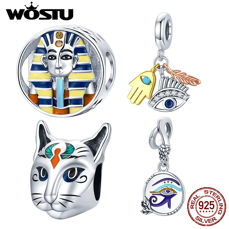 

WOSTU NEW 925 Sterling Silver Zircon Egypt Lucky Guardian Pharaoh Charms Pendant Fit Bracelets Women Fashion DIY Jewelry Gift