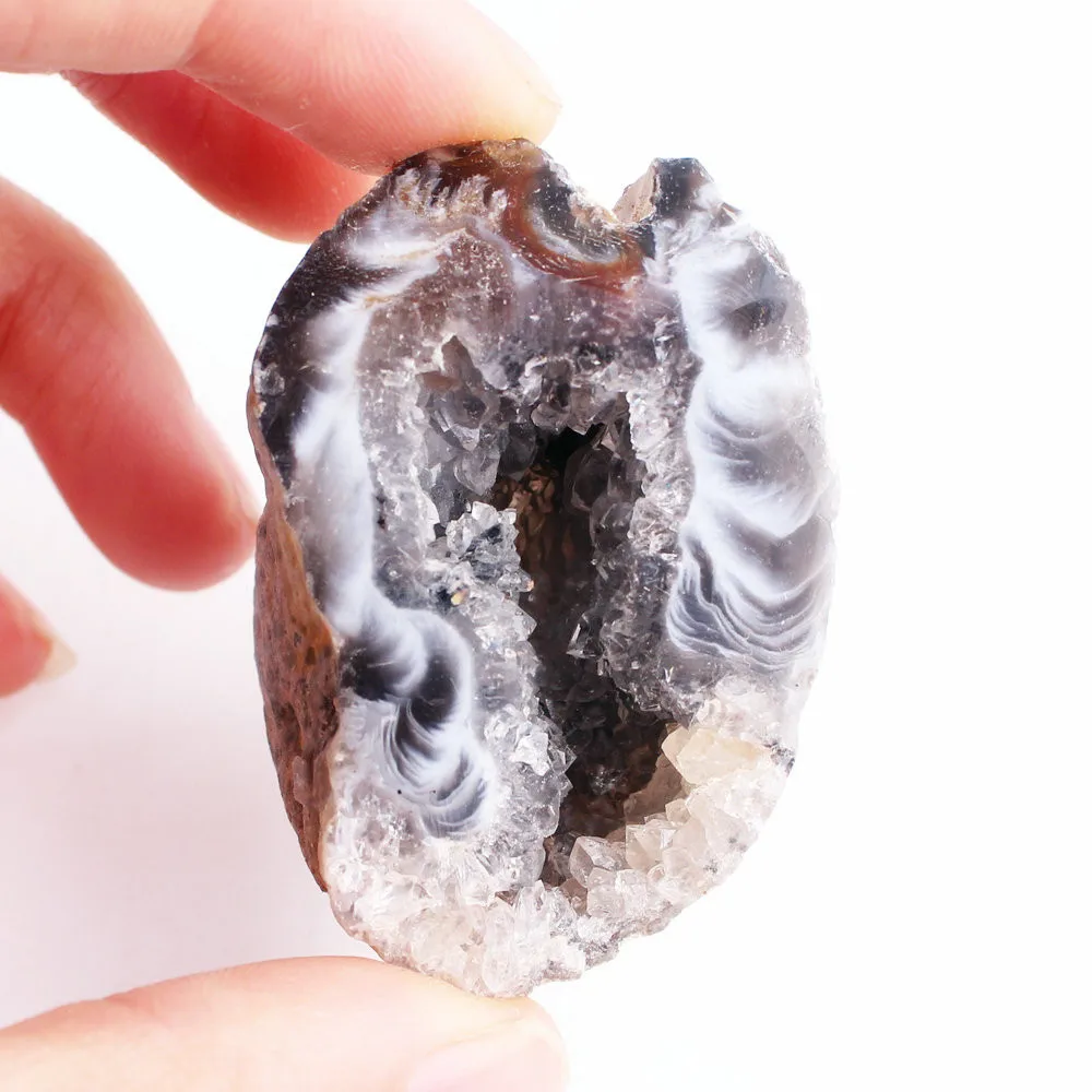 Натуральный агат геодовый кристалл минеральный образец с отверстиями содержит