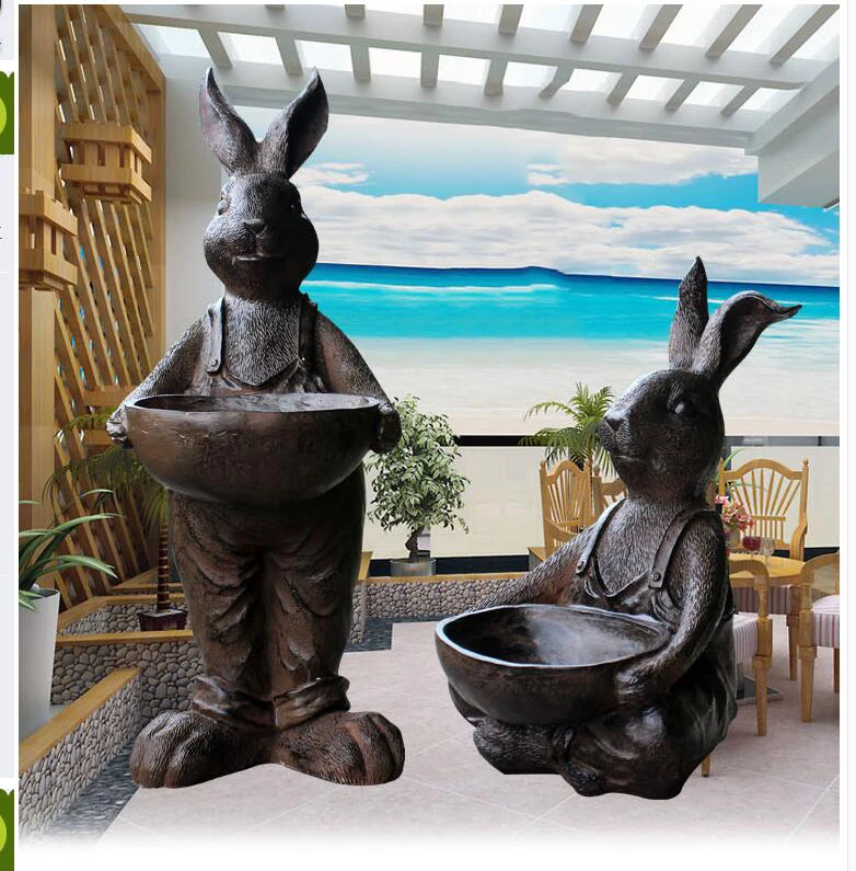 

Pastoral Resin Rabbit Decoration Outdoor Courtyard Plant Flower Pot Potted Ornaments Vintage Garden Landscape Sculpture Crafts