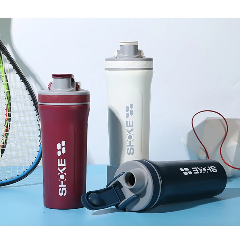 

800ml Fitness cup large capacity sports water bottles with scale 304 stainless steel shake cup protein powder shaker bottle