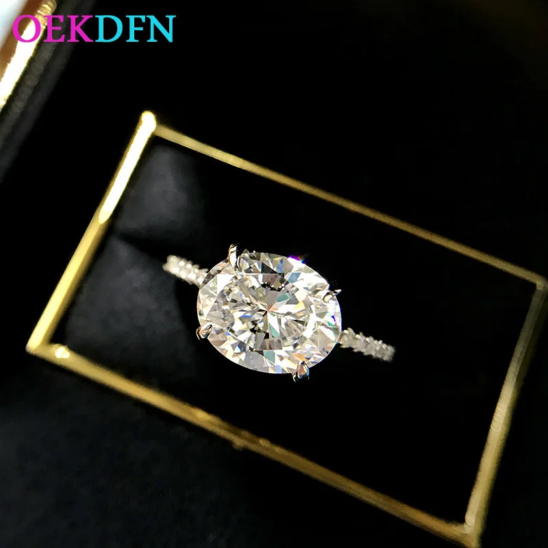 

OEKDFN 100% 925 пробы Серебряное кольцо с овальными высокоуглеродистыми бриллиантами 8x10 мм