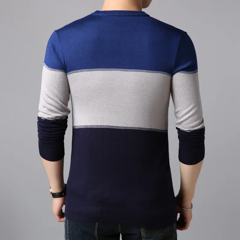Мужской свитер с круглым вырезом в полоску облегающая трикотажная одежда из