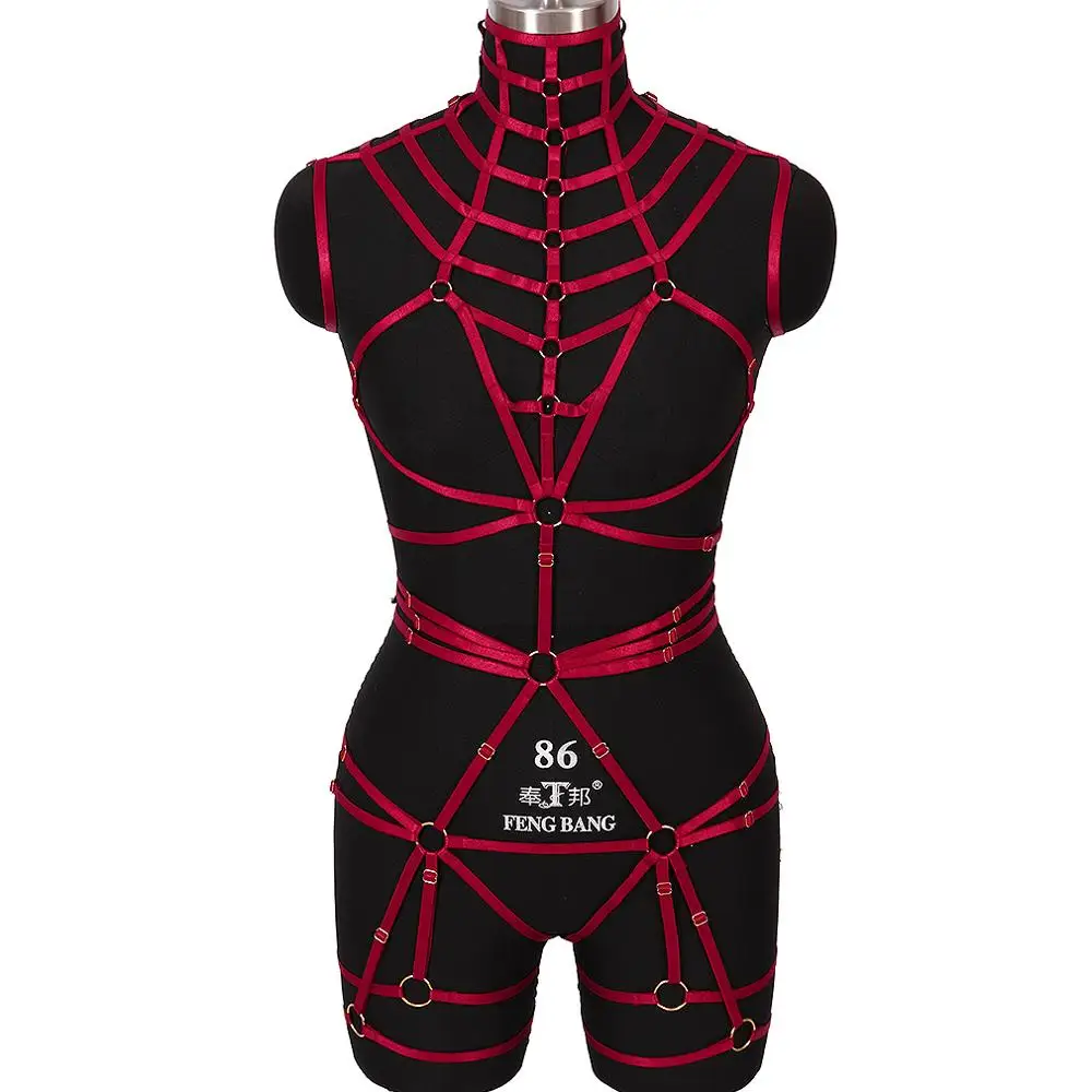 Полноразмерный красный бюстгальтер в стиле панк и готика женский топ на шею пояс