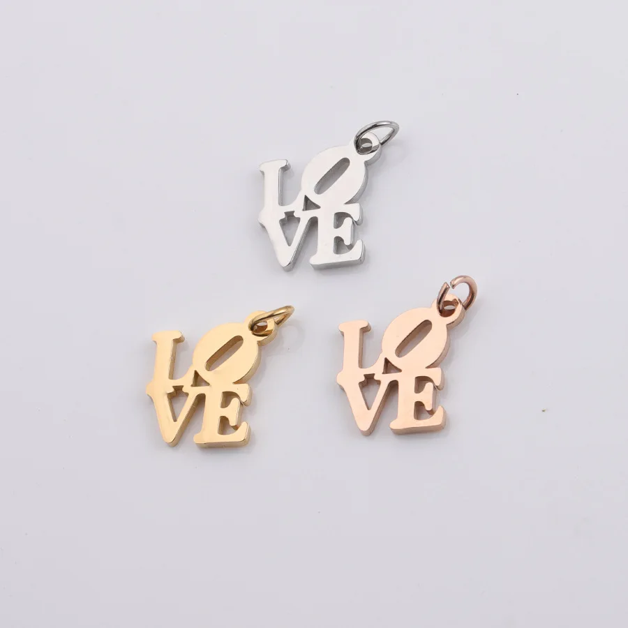 

16 * 19mm love hollow English small pendant DIY stainless steel accessories with hanging ring for DIY, necklaces, earrings, acce