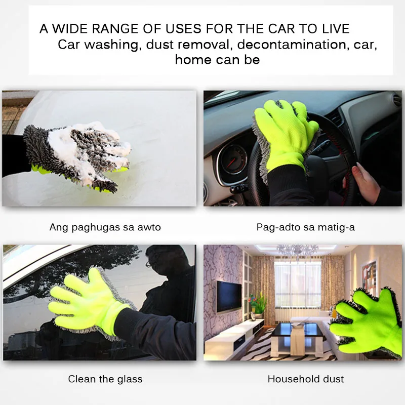 Beste 5 Vinger Auto Wassen Handschoenen Soft Multifunctionele Dubbelzijdige Reiniging Voor Auto Motor Wassen Drogen Handdoeken Wasstraat
