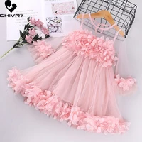 girls dress spring summer 2022 sweet girls mesh patchwork petal decor dresses kids baby girl ball gown dress princess dress